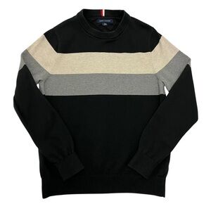Tommy Hilfiger Men's Black, Gray, and Cream Crewneck Sweater